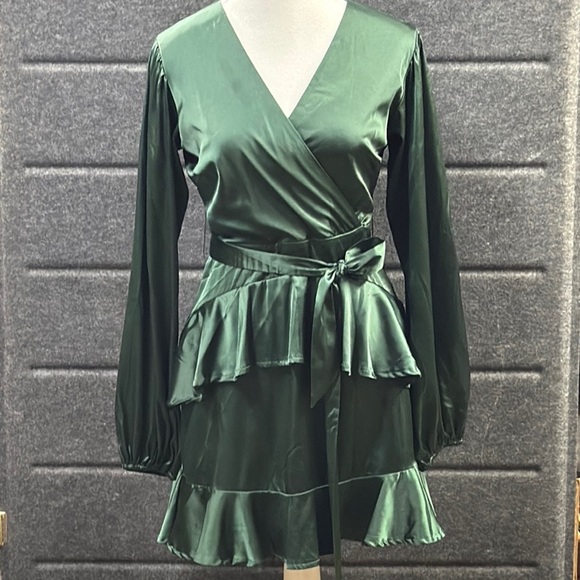 Altar'd State Green Wrap Dress with Bishop Sleeves - Picture 1 of 6